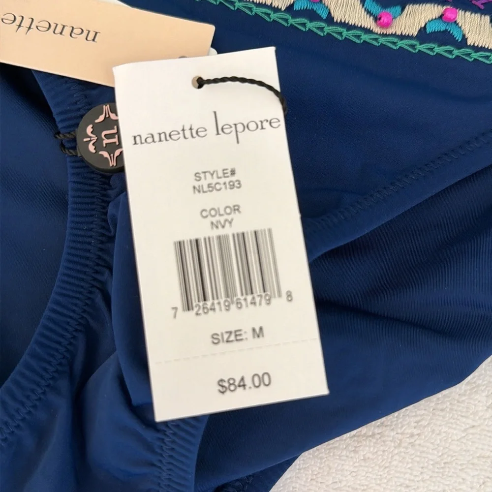 NWT Nanette Lepore navy blue beaded swim bottoms. Size medium